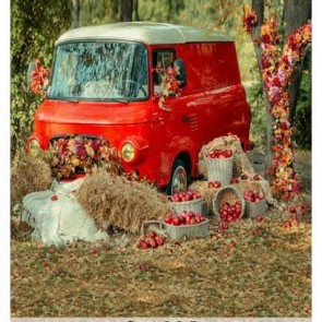 Photography Backdrops Red Bus Apple Straw Background For Photo Studio