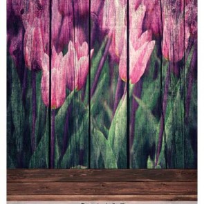 Photography Background Brown Wood Floor Flowers Pink Tulip Backdrops