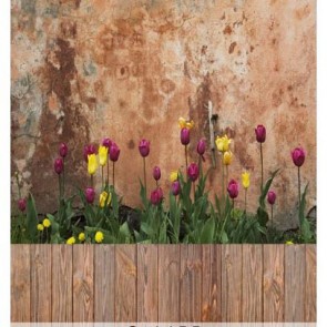 Valentine's Day Photography Background Purple Yellow Tulip Brown Wall Backdrops