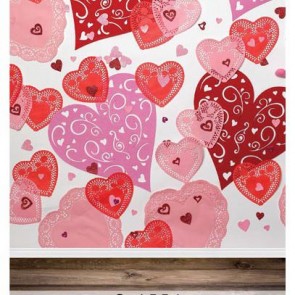 Photography Backdrops Heart Shape White Wall Valentine's Day Wood Floor Background