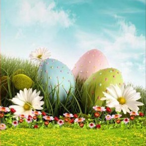 Photography Background White Flowers Grass Eggs Easter Backdrops