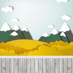 Pattern Photography Background Cartoon Mountain Cloud Wood Floor Backdrops