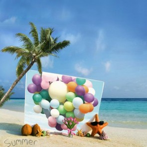 Photography Backdrops Coconut Tree Balloon Beach Tourist Background