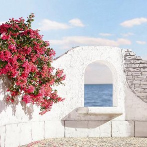 Photography Backdrops Red Flowers Ocean White Wall Tourist Background