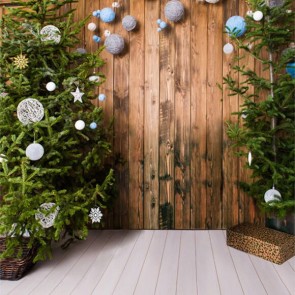 Christmas Photography Backdrops Christmas Tree Brown Wood Wall Green Background