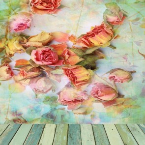 Photography Background Pink Rose Flower Wood Floor Oil Painting Backdrops