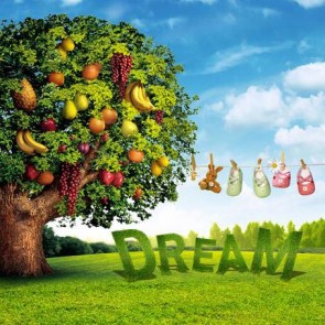 Cartoon Photography Backdrops Fruit Tree Blue Sky White Clouds Background For Children