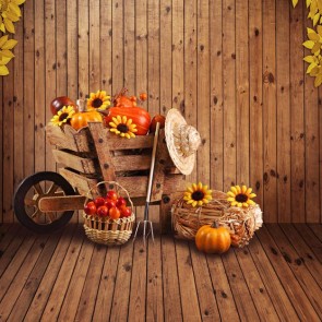 Thanksgiving Day Photography Backdrops Sunflower Pumpkin Brown Wood Wal Background