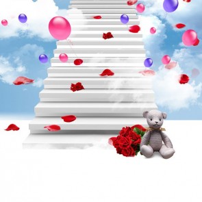 Valentine's Day Photography Background Balloon White Ladder White Clouds Backdrops