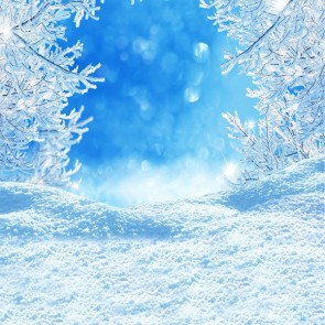 Christmas Photography Backdrops Ice Snow Tree Branches Blue Sky Background