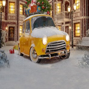 Christmas Photography Backdrops Yellow Car Gift Box Snowy Background For Photo Studio