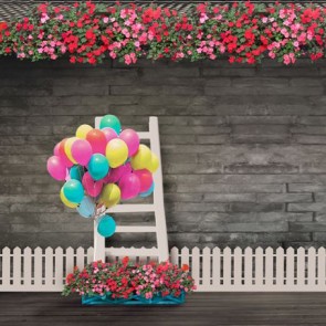 Photography Background Flower Balloon Grey Brick Wall Tourist Backdrops