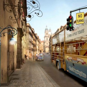 Car Photography Background European Street Side Bus Backdrops