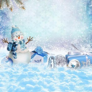 Christmas Photography Backdrops Snowflakes Snowman Blue Gift Box Background