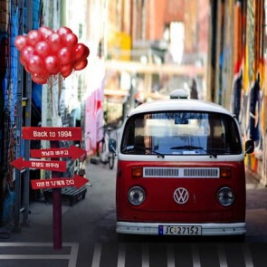 Car Photography Background Red Balloon Minibus Street Backdrops