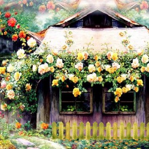 Photography Backdrops Flower Houses White Roses Oil Painting Background