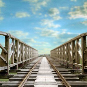 Photography Backdrops Wooden Bridge Blue Sky Street View Background