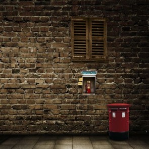 Photography Backdrops Brown Wooden Window Red Trash Brick Wall Background