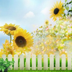 Photography Background Sunflower White Fence Flowers Backdrops