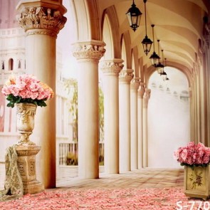 Wedding Photography Backdrops Pink Rose Petals Palace Corridor Background For Party