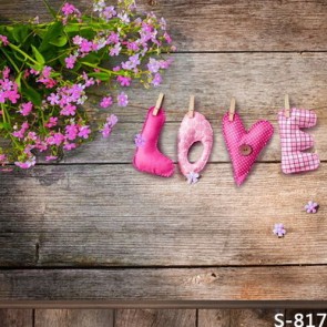 Photography Background Pink Flowers Valentine's Day Brown Wood Wall Backdrops