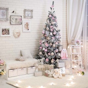Christmas Photography Backdrops White Brick Wall Snowflake Christmas Tree Background