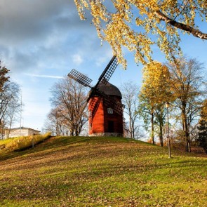 Photography Backdrops Golden Leaf Windmill Hills Autumn Background