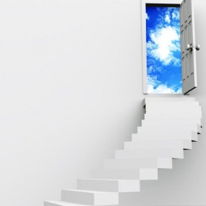 Photography Backdrops White Cloud Blue Sky White Door Wall Stairs Abstract Background