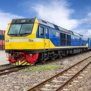 Yellow Blue Train Photography Background Blue Sky Track Rail Backdrops
