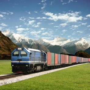 Snow Mountains Train Photography Grass Blue Sky Background Backdrops