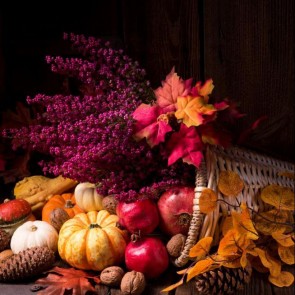 Photography Backdrops Autumn Pumpkin Pomegranate Leaves Thanksgiving Day Background