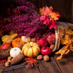 Photography Backdrops Pinecone Pomegranate Leaves Autumn Pumpkin Thanksgiving Day Background