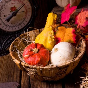 Photography Backdrops Pumpkin Red Leaves Basket Thanksgiving Day Background