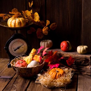 Photography Backdrops Pumpkin Wood Floor Red Leaf Thanksgiving Day Background