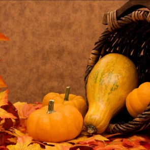 Pumpkin Red Leaves Basket Photography Backdrops Thanksgiving Day Background