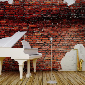 White Piano Large Stage Saxophone Photography Background Brick Wall Backdrops