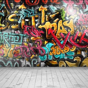 Yellow Red Alphabet Photography Backdrops Graffiti Wood Floor Background