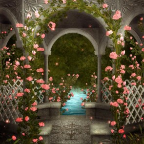 Waterside Pavilion Photography Backdrops Architecture Pink Flowers Background