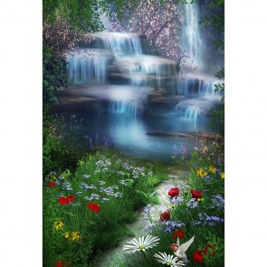 Cartoon Photography Backdrops Waterfall Flowers Background For Children