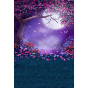 Cartoon Photography Backdrops Grassland Tree Flower Moon Background For Children