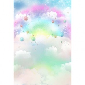 Cartoon Photography Backdrops White Cloud Rainbow Balloon Background For Children