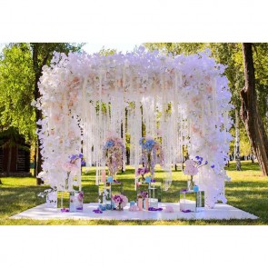 Wedding Photography Backdrops Outdoor White Flowers Lawn Forest Background For Party