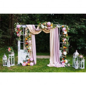 Wedding Photography Backdrops Pink White Flower Door Green Plants Background