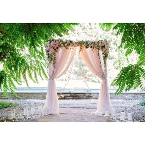 Wedding Photography Backdrops Flowers Pink Curtain Beach Green Background