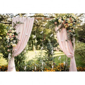Wedding Photography Backdrops Pink Curtain Yellow Flower Light Bulb Background