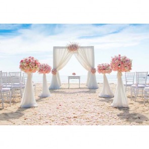 Wedding Photography Backdrops White Curtain Rose Flowers Seaside Blue Sky Background