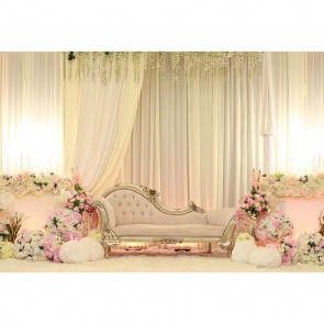 Wedding Photography Backdrops White Sofa Flowers White Curtain Background