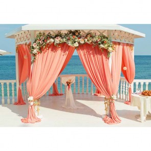 Wedding Photography Backdrops Pink Curtain Pergola Flowers Sea Balcony Background