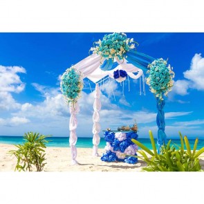 Wedding Photography Backdrops White sandy Beach Blue Flower Blue Sky Background