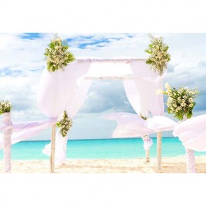 Wedding Photography Backdrops White Clouds Sandy Beach Flowers Background
